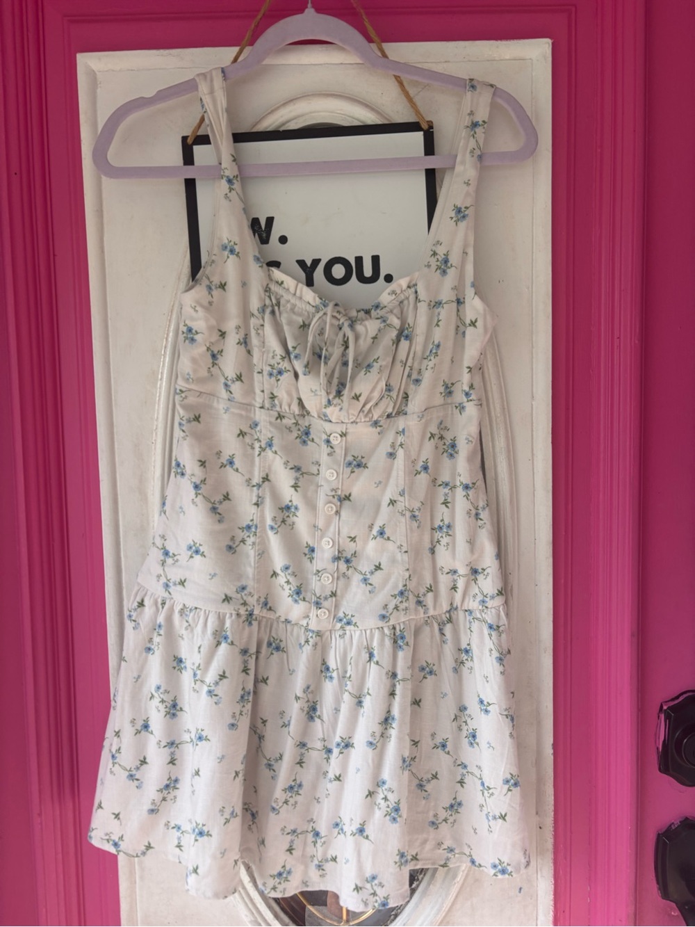 wild fable Cream Floral Mini Dress with Blue Print - Picture 3 of 9
